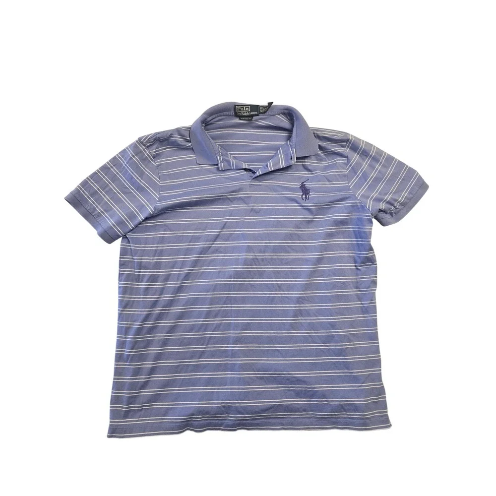 Polo Ralph Lauren Mens XL Pima Cotton Striped Polo Shirt Blue Custom Fit 5069‎